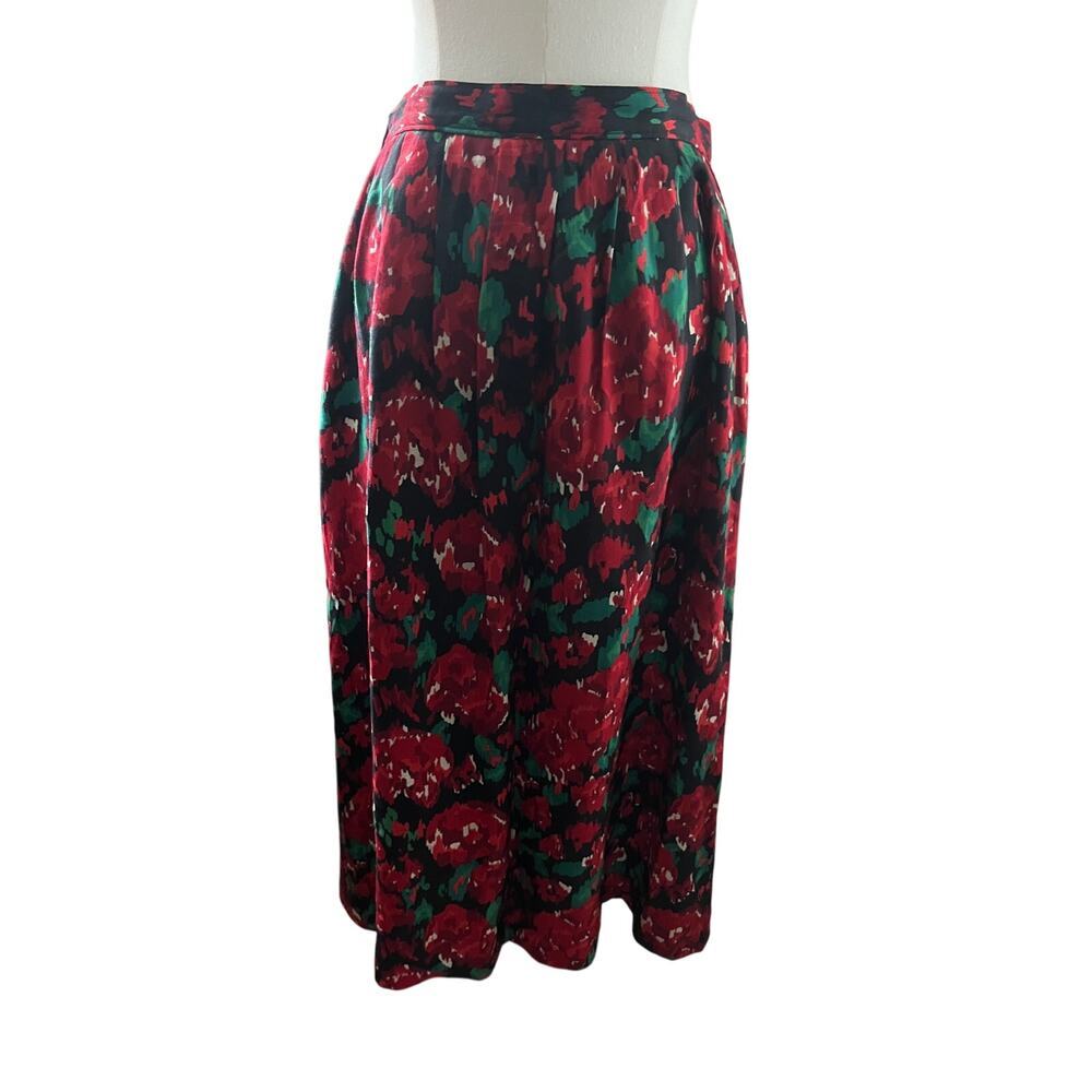 Pendleton Vintage‎ Pleated Floral Midi Skirt Red Green Black Lined Size 12